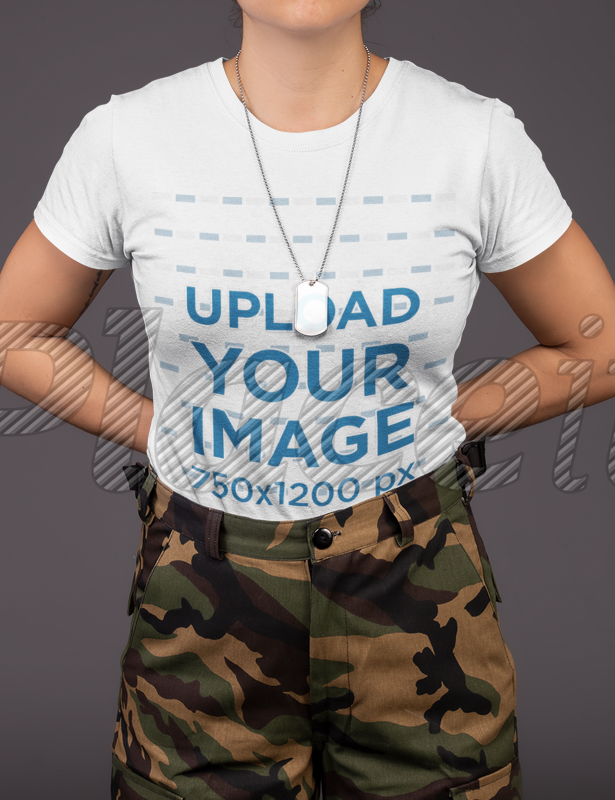 Placeit Front Shot T Shirt Mockup Of An Army Woman