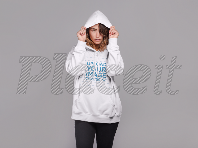 placeit hoodie mockup of a woman with her hair over one eye mockup hoodie