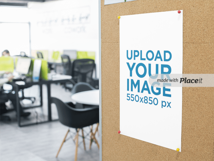 placeit office poster mockup pinned to a cork board mockup poster