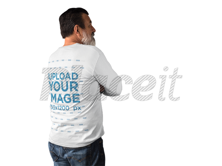 placeit elder man facing a transparent backdrop wearing a long long sleeve shirt mockup